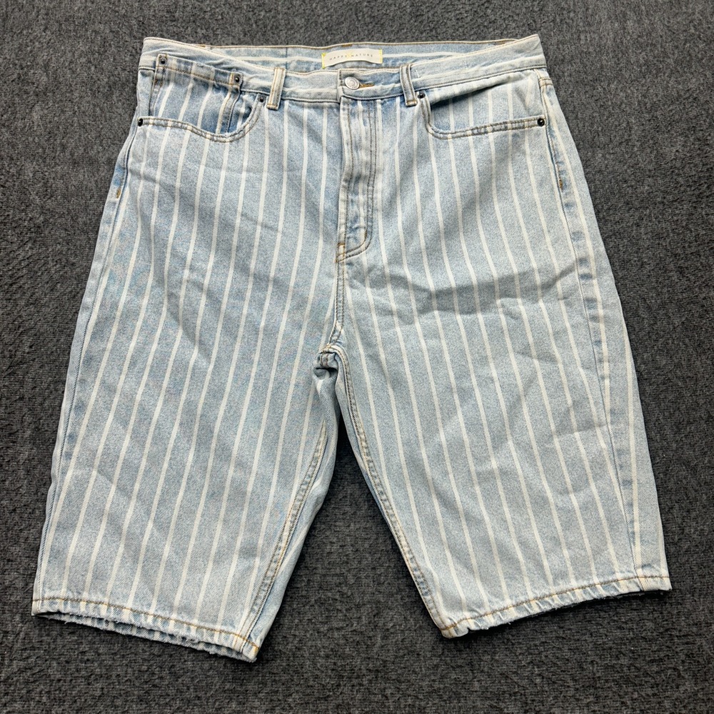 Happy Nature Denim Ultra‎ High Rise Bermuda Jean Shorts Size 32 Striped Boho